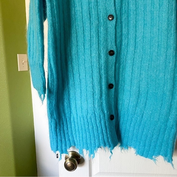 Herskind Sweater Base Knit Cardigan Distressed Mohair Wool Light Blue S EUC - Picture 3 of 7